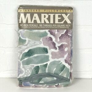 Vintage 80s Martex SILK FOREST 2 Standard Pillowcases Set No Iron Percale